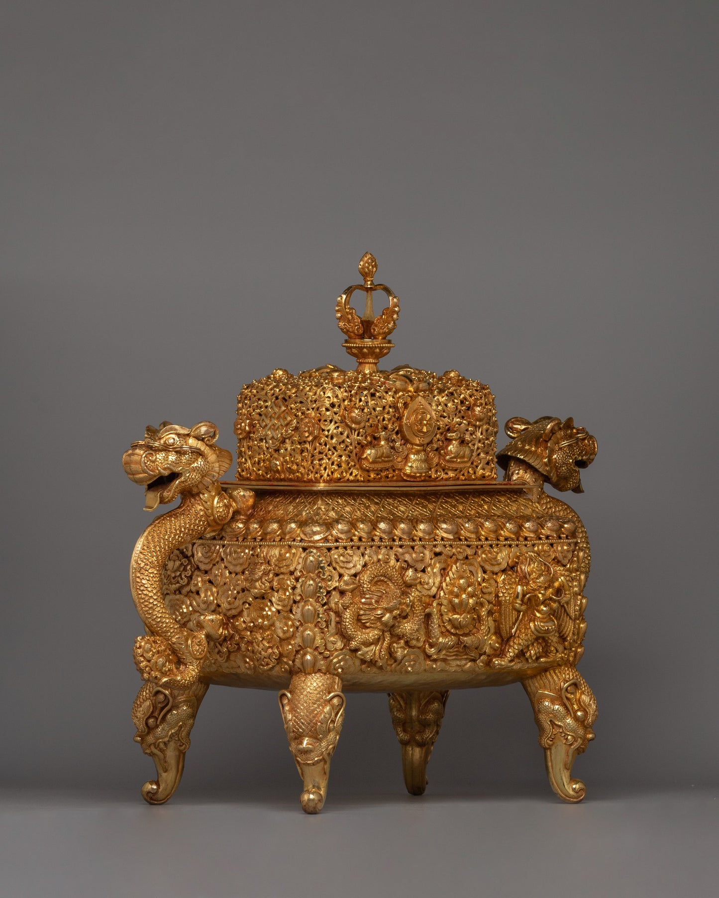 Gold-Plated Copper Incense Burner |  A Masterpiece of Buddhist Ritual Decor