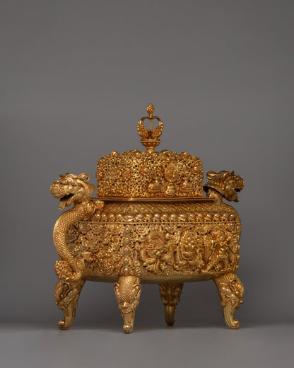 Gold-Plated Copper Incense Burner |  A Masterpiece of Buddhist Ritual Decor