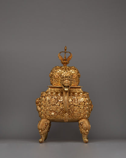 Gold-Plated Copper Incense Burner |  A Masterpiece of Buddhist Ritual Decor