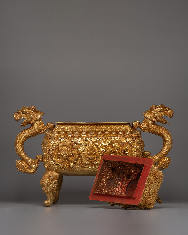 Gold-Plated Copper Incense Burner |  A Masterpiece of Buddhist Ritual Decor