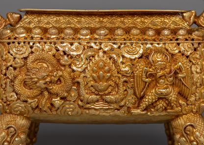 Gold-Plated Copper Incense Burner |  A Masterpiece of Buddhist Ritual Decor