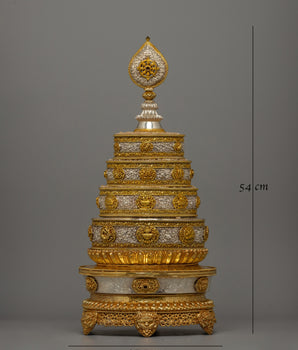 Buddhist Mandala Rice Offering Set | Handcrafted Copper Artwork with Gold & Silver Plating