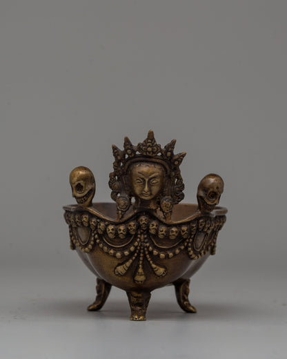 Oxidized Brass Kapala Set | Sacred Tibetan Offering Bowls for Ceremonial Use