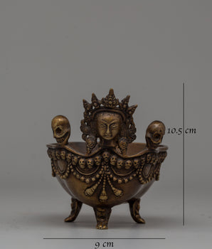 Oxidized Brass Kapala Set | Sacred Tibetan Offering Bowls for Ceremonial Use