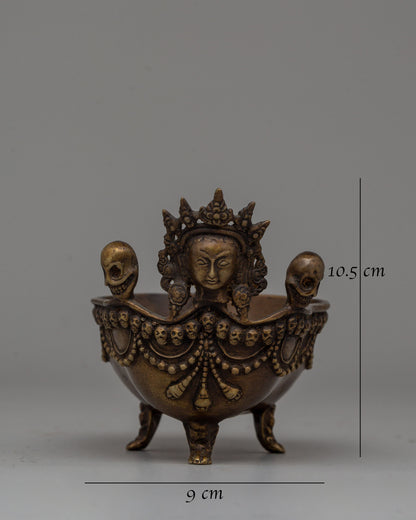 Oxidized Brass Kapala Set | Sacred Tibetan Offering Bowls for Ceremonial Use