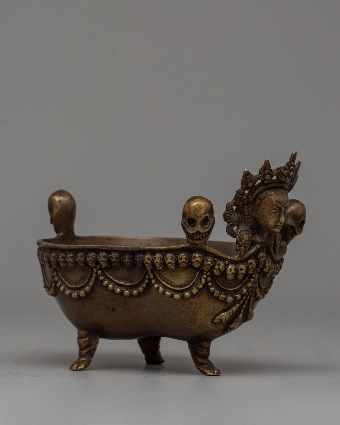 Oxidized Brass Kapala Set | Sacred Tibetan Offering Bowls for Ceremonial Use