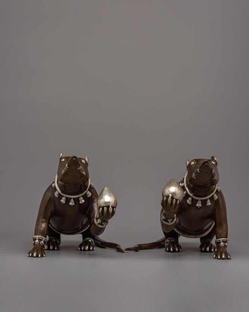 Handcrafted Mouse Statue Set | Oxidized  Bronze Figurines for Home and Rituals