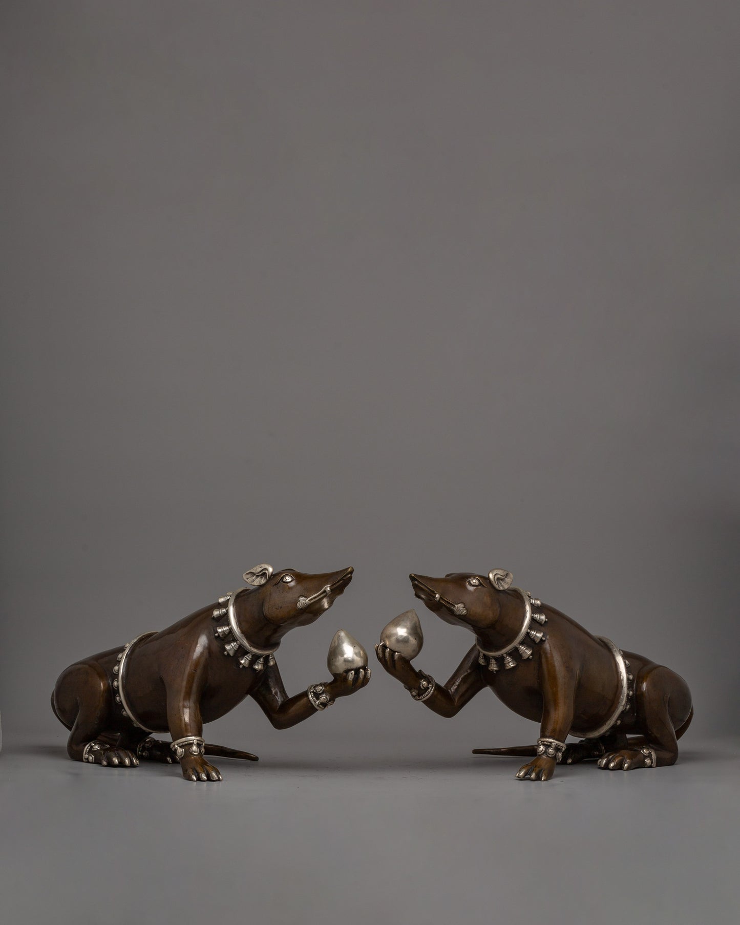 Handcrafted Mouse Statue Set | Oxidized  Bronze Figurines for Home and Rituals