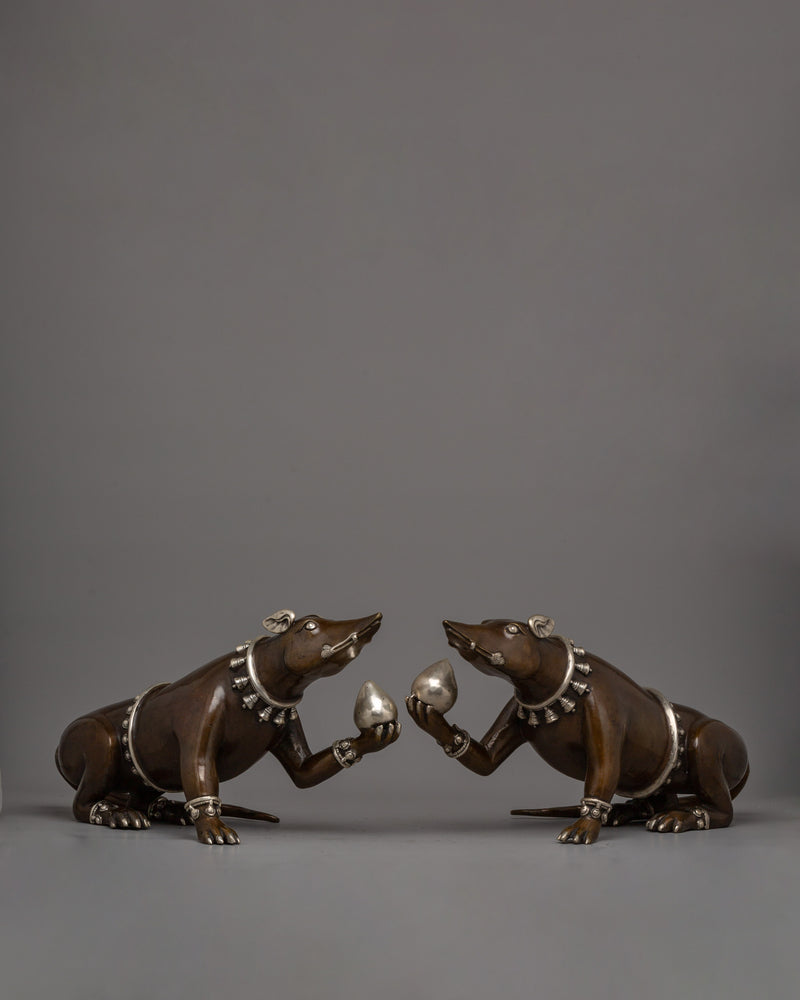 Handcrafted Mouse Statue Set | Oxidized  Bronze Figurines for Home and Rituals