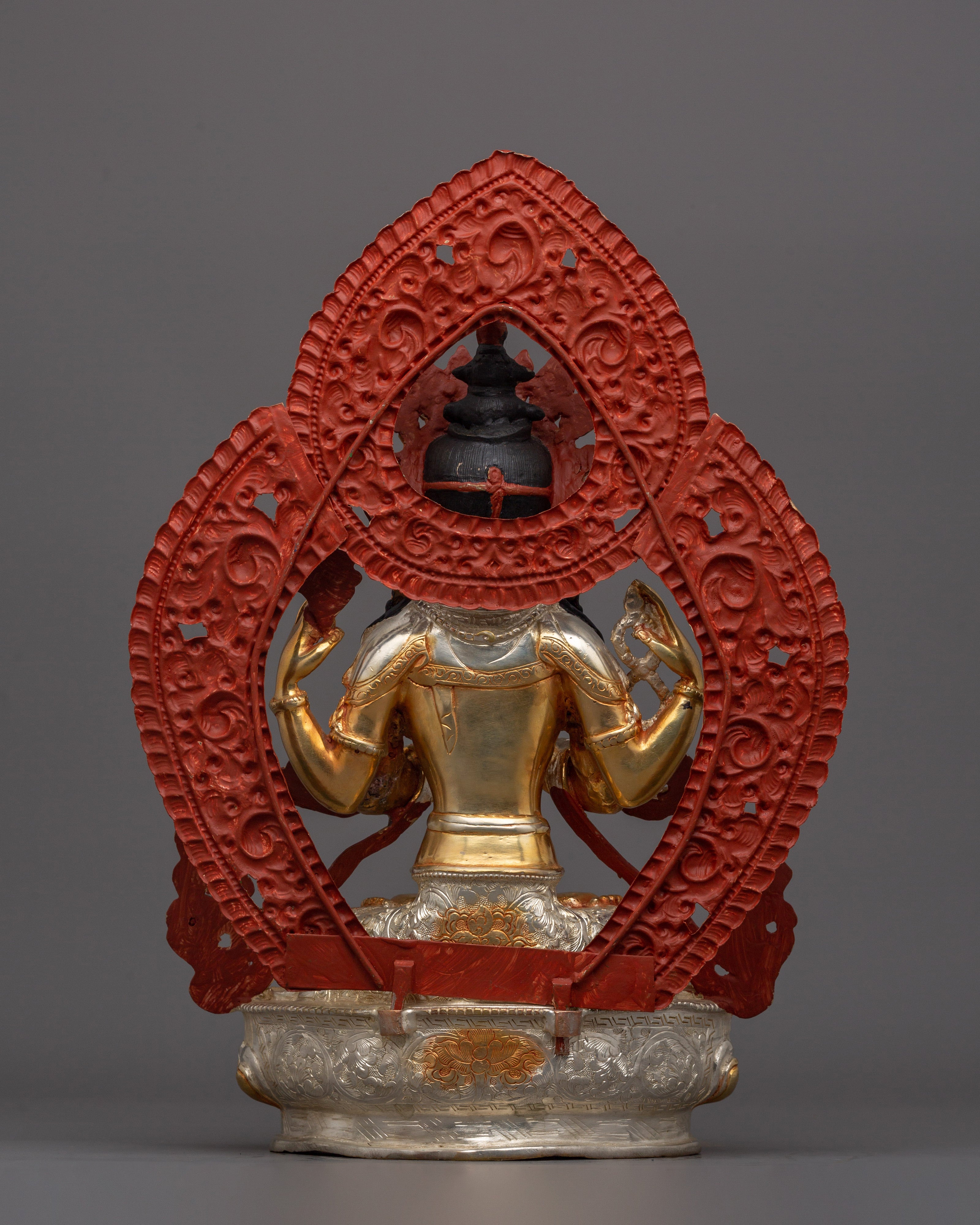 Handmade Chenrezig Meditation Statue | Electro Gold and Silver Plated Tibetan Altar Decor