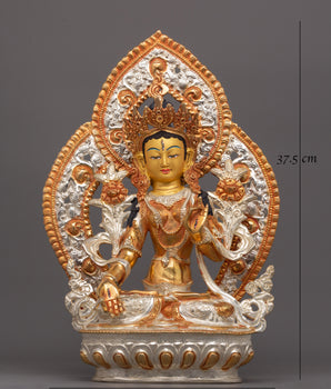 Handmade White Tara Goddess Statue | Tibetan Healing and Longevity Deity