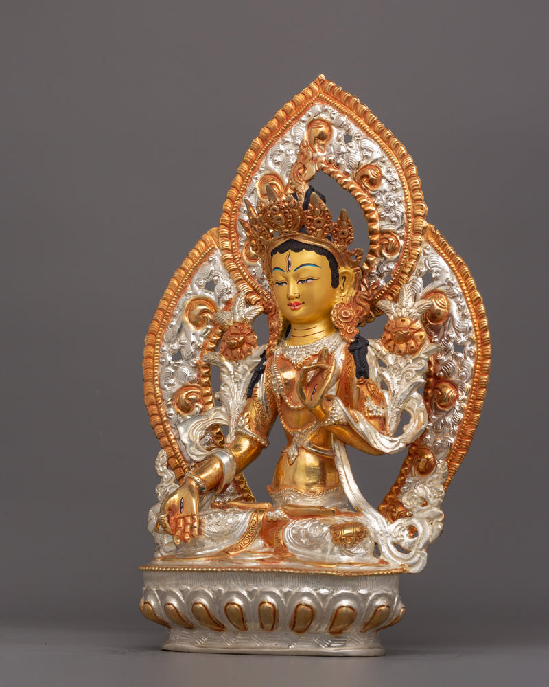 Handmade White Tara Goddess Statue | Tibetan Healing and Longevity Deity