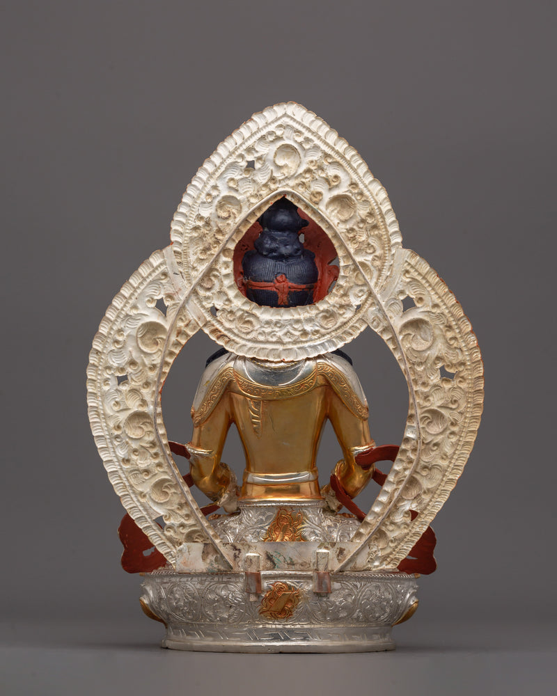 Handmade Buddha Amitayus Statue | Handmade Gold and Silver-Plated Copper Sculpture for Altar