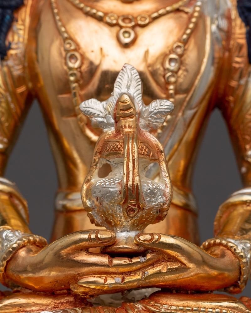 Handmade Buddha Amitayus Statue | Handmade Gold and Silver-Plated Copper Sculpture for Altar