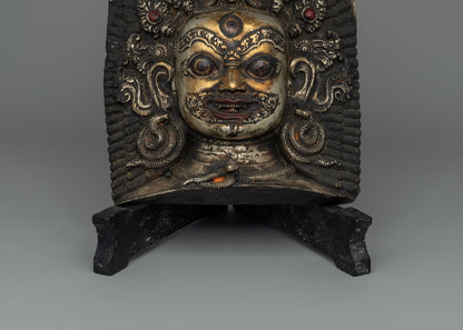 Copper Mahakala Mask with Stand | Symbol of Protection &amp; Power