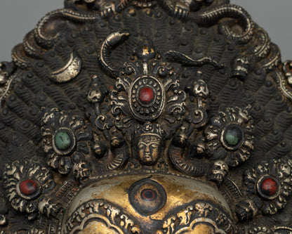 Copper Mahakala Mask with Stand | Symbol of Protection &amp; Power