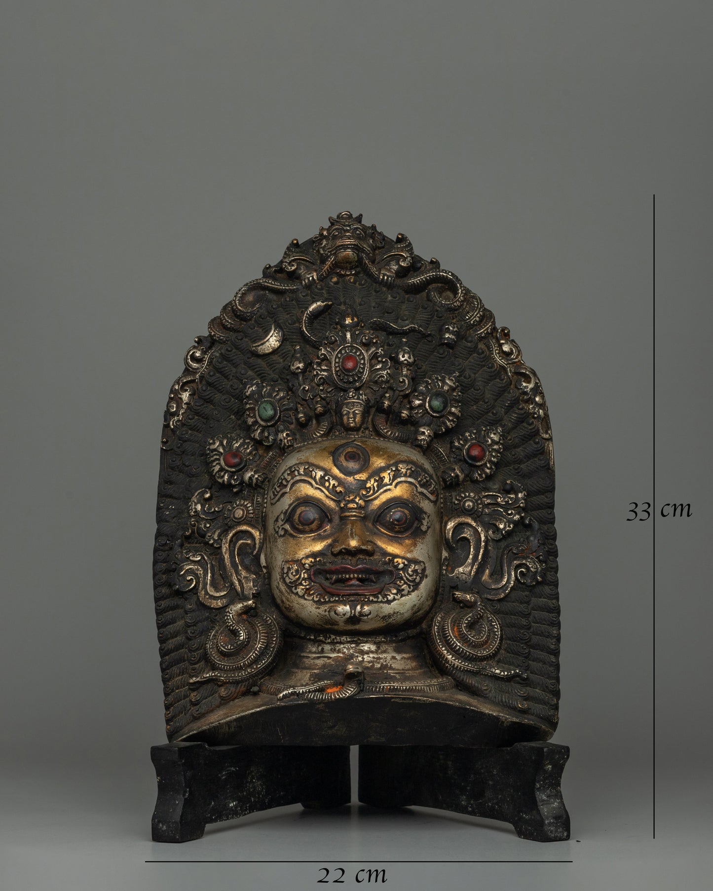 Copper Mahakala Mask with Stand | Symbol of Protection &amp; Power