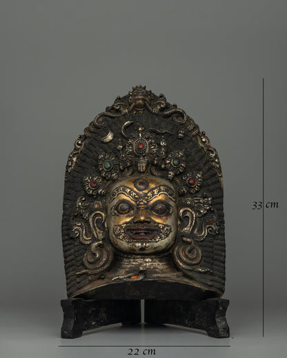 Copper Mahakala Mask with Stand | Symbol of Protection &amp; Power