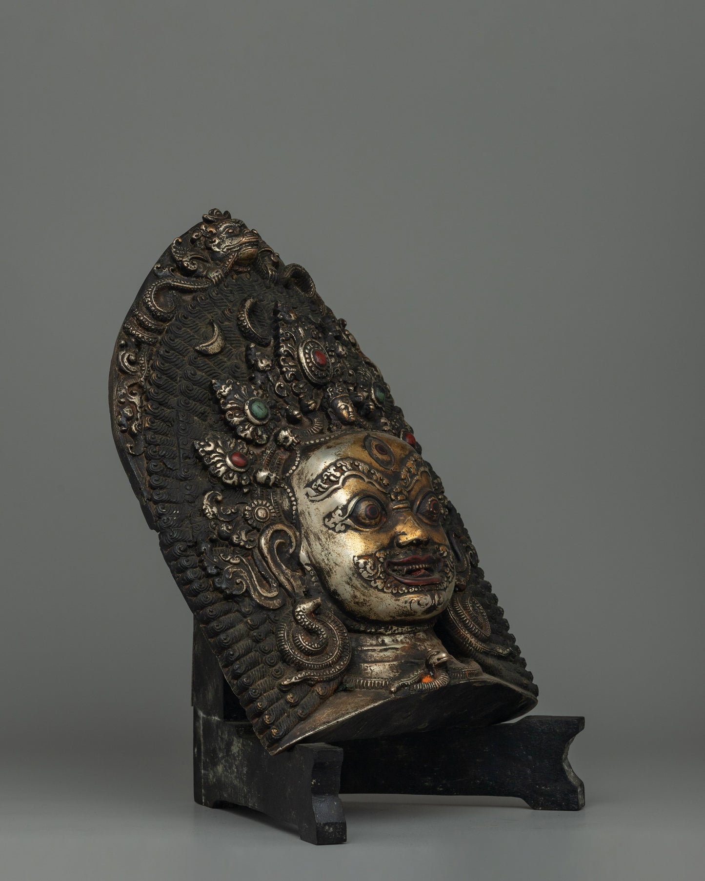 Copper Mahakala Mask with Stand | Symbol of Protection &amp; Power