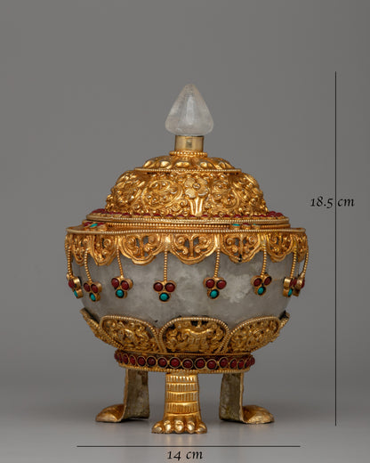 Three-Side Stand Rice Pot | Semi-Precious Stones and Gold Finish