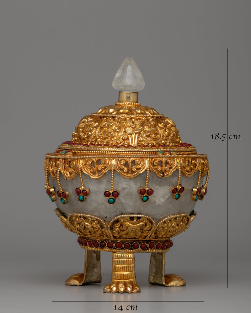 Three-Side Stand Rice Pot | Semi-Precious Stones and Gold Finish