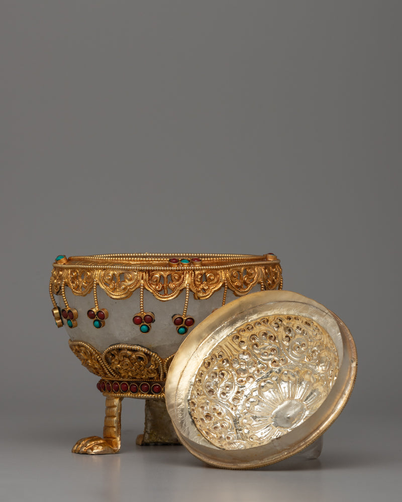 Three-Side Stand Rice Pot | Semi-Precious Stones and Gold Finish