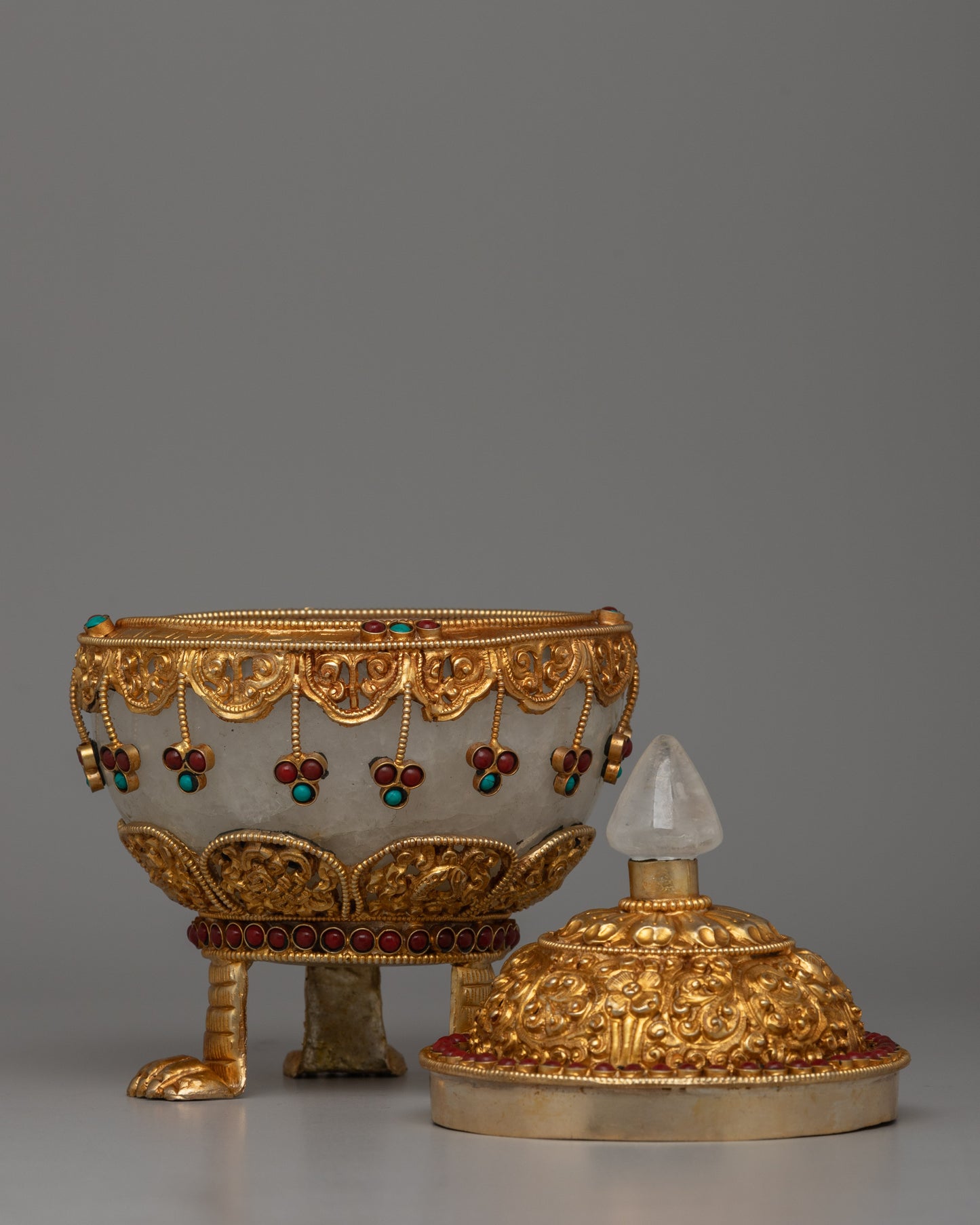 Three-Side Stand Rice Pot | Semi-Precious Stones and Gold Finish