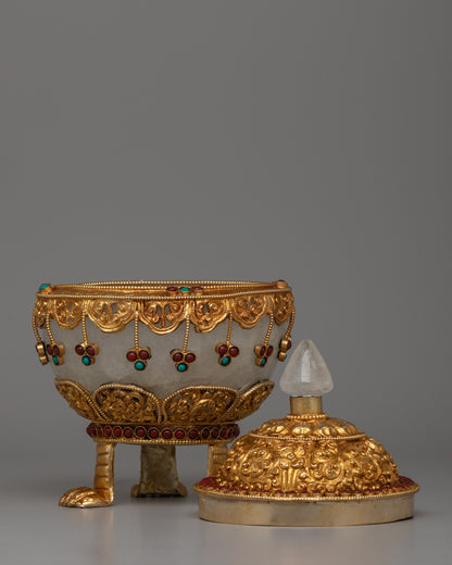 Three-Side Stand Rice Pot | Semi-Precious Stones and Gold Finish