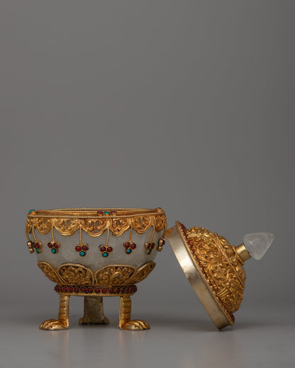 Three-Side Stand Rice Pot | Semi-Precious Stones and Gold Finish