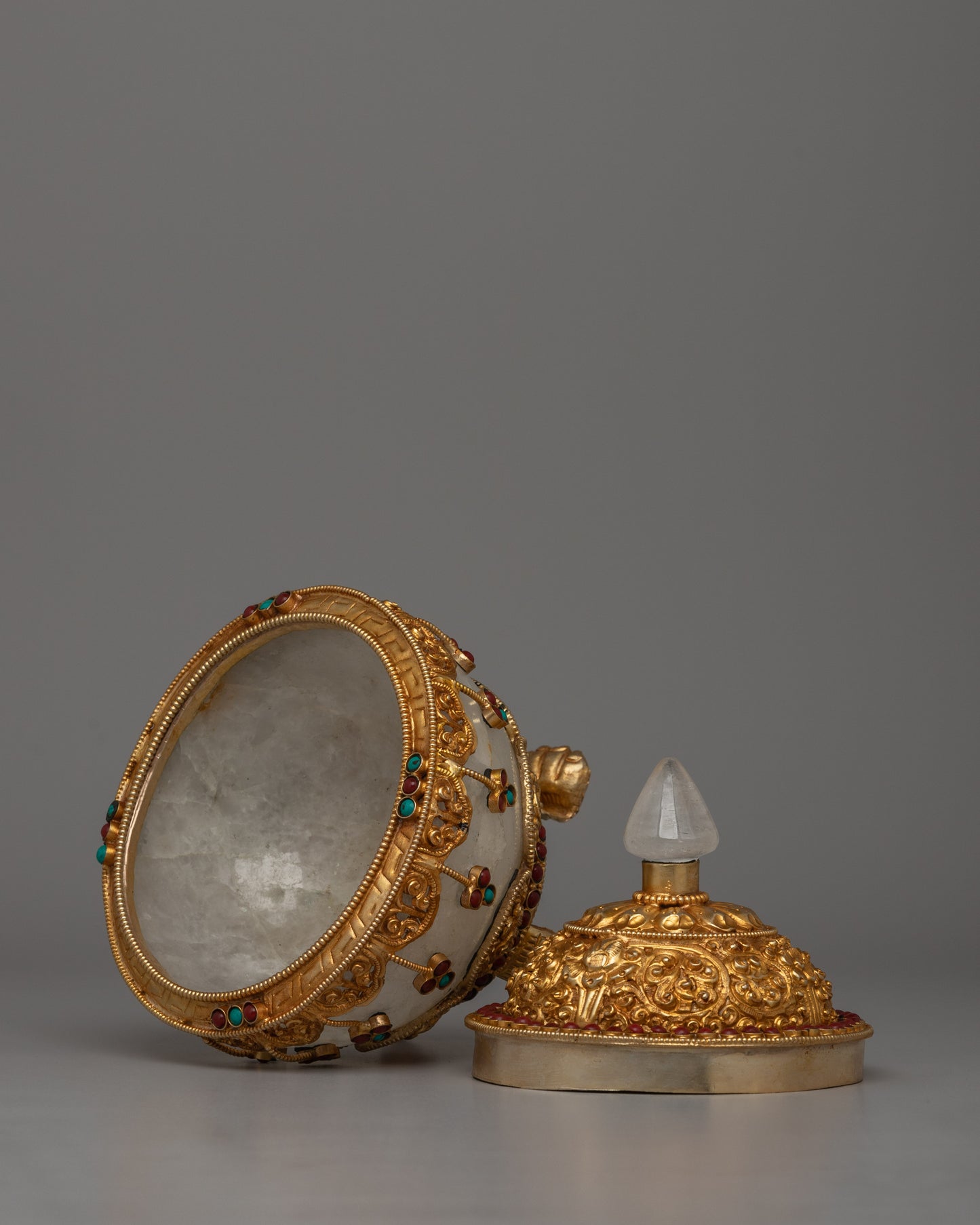 Three-Side Stand Rice Pot | Semi-Precious Stones and Gold Finish