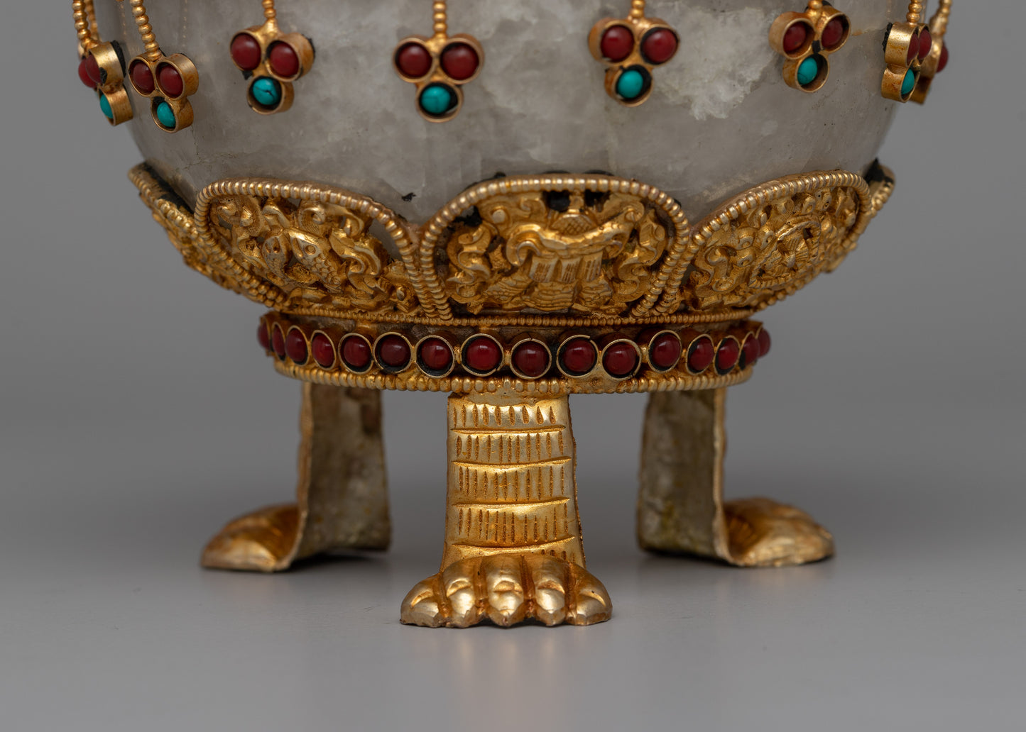 Three-Side Stand Rice Pot | Semi-Precious Stones and Gold Finish