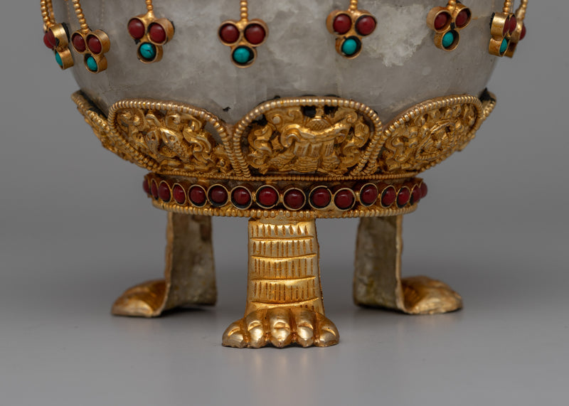 Three-Side Stand Rice Pot | Semi-Precious Stones and Gold Finish