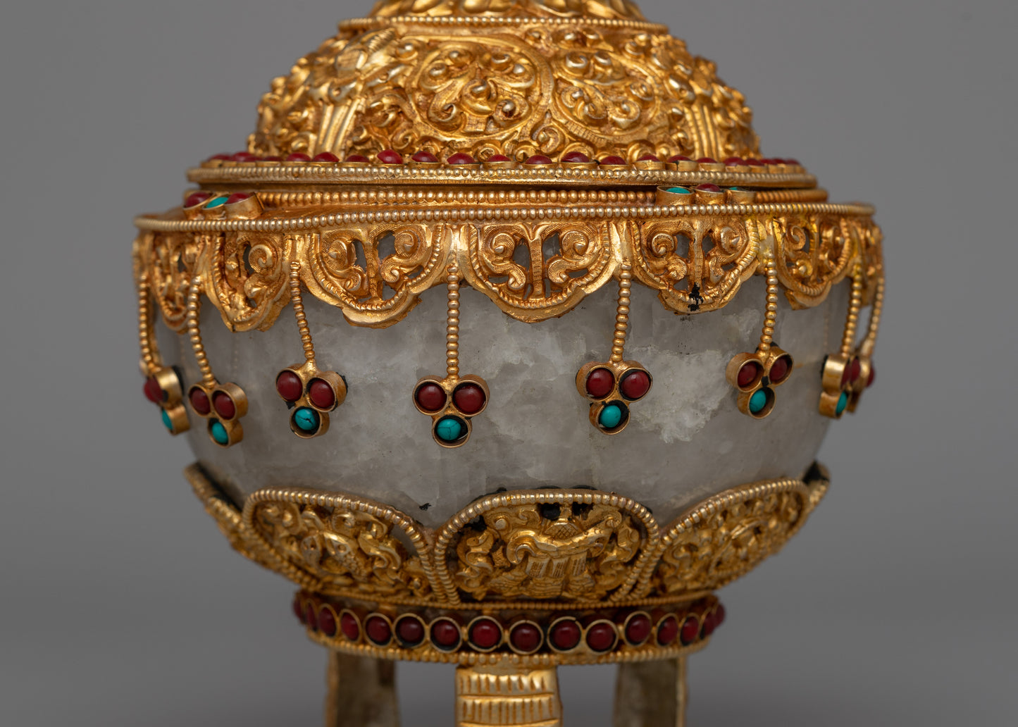 Three-Side Stand Rice Pot | Semi-Precious Stones and Gold Finish