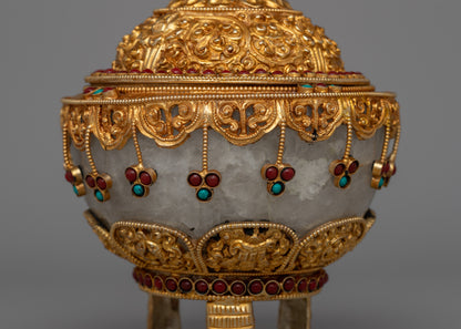 Three-Side Stand Rice Pot | Semi-Precious Stones and Gold Finish