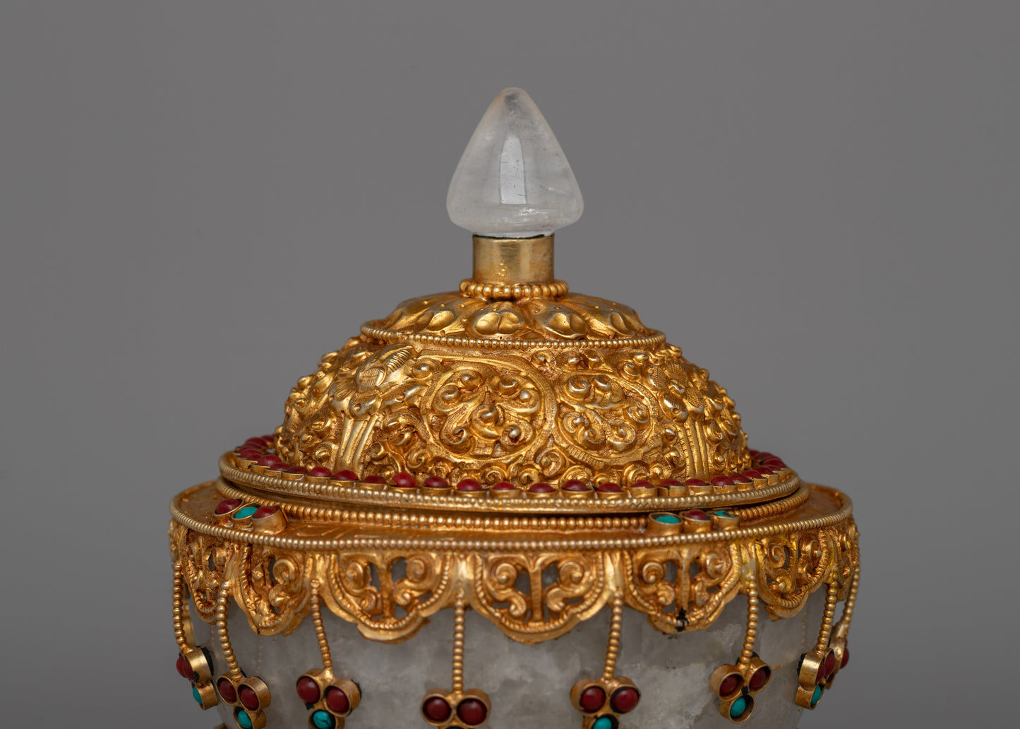 Three-Side Stand Rice Pot | Semi-Precious Stones and Gold Finish