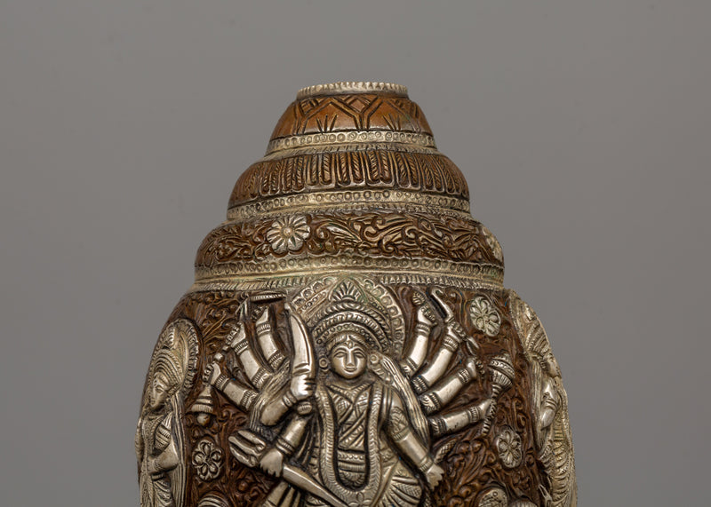 Silver-Plated Hindu Deity Sankha | Handcrafted Copper Ritual Conch Shell