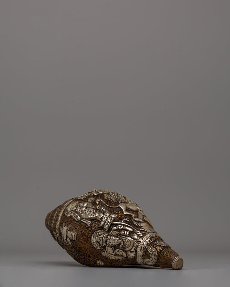 Silver-Plated Hindu Deity Sankha | Handcrafted Copper Ritual Conch Shell