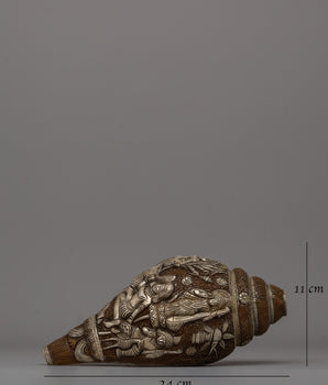 Silver-Plated Hindu Deity Sankha | Handcrafted Copper Ritual Conch Shell