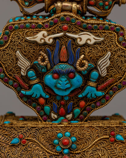 Copper Ghau Box | Tibetan Relic Holder with Filigree Work and Stones165