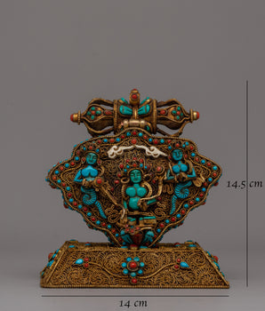Copper Ghau Box | Tibetan Relic Holder with Filigree Work and Stones165