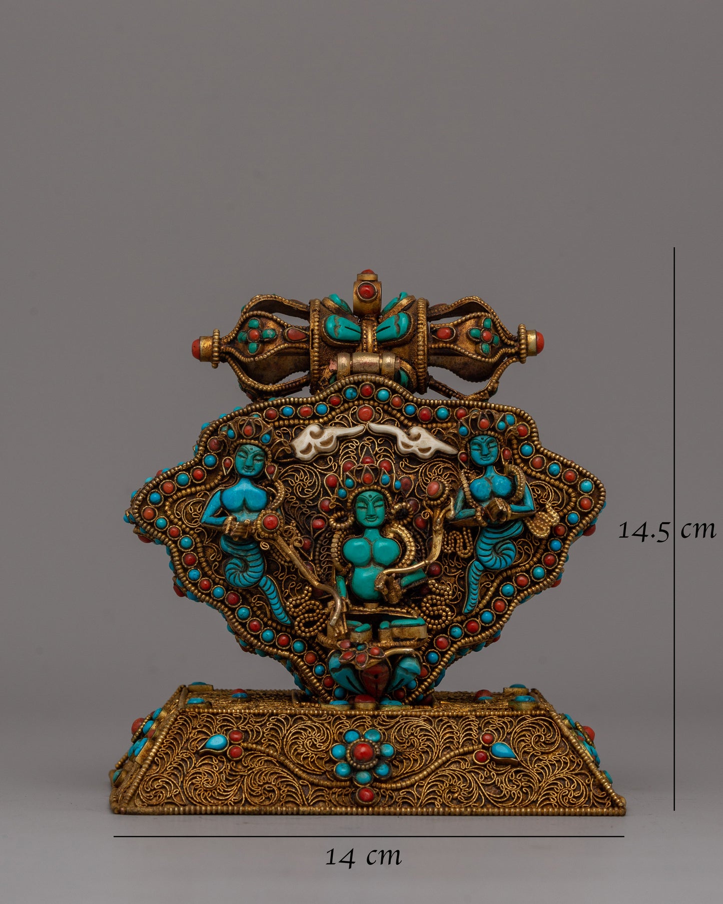 Copper Ghau Box | Tibetan Relic Holder with Filigree Work and Stones165