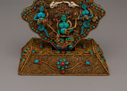 Copper Ghau Box | Tibetan Relic Holder with Filigree Work and Stones165