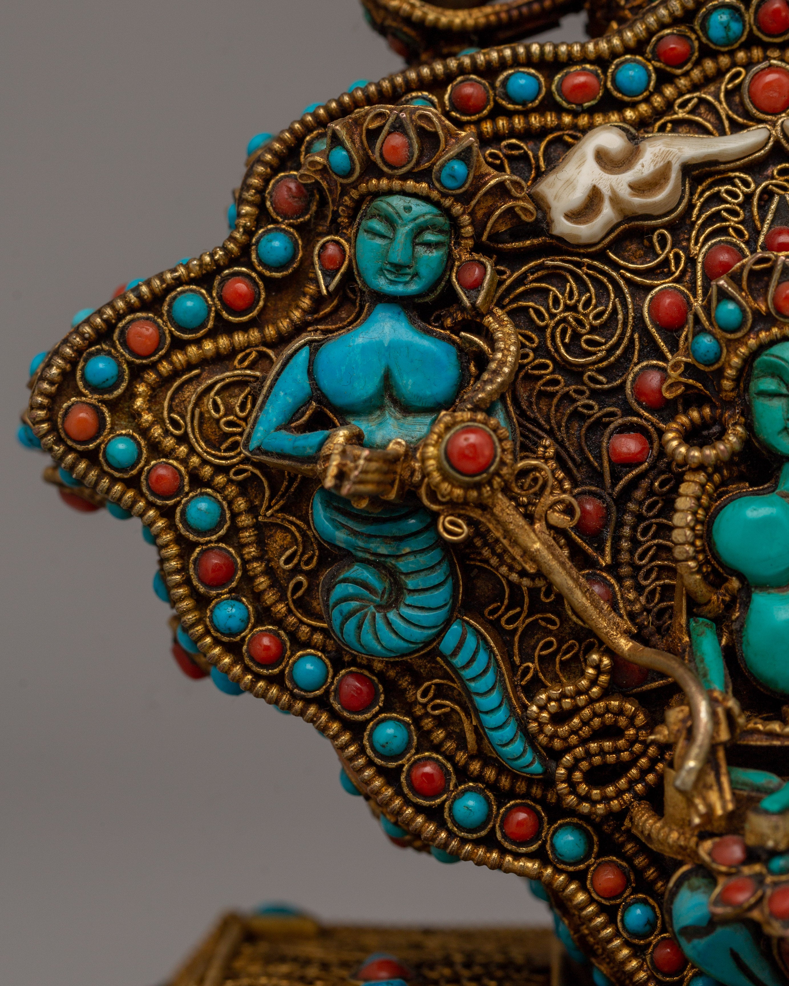 Copper Ghau Box | Tibetan Relic Holder with Filigree Work and Stones165