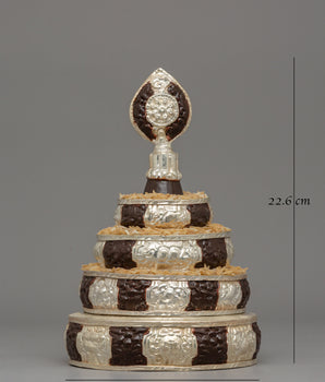 Handmade Tibetan Mandala Offering Set | Copper Body with Silver Plating and Acrylic Detailing