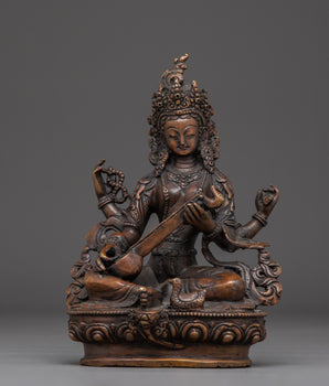 Oxidized Copper Saraswati with Veena Statue