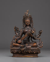 Oxidized Copper Saraswati with Veena Statue
