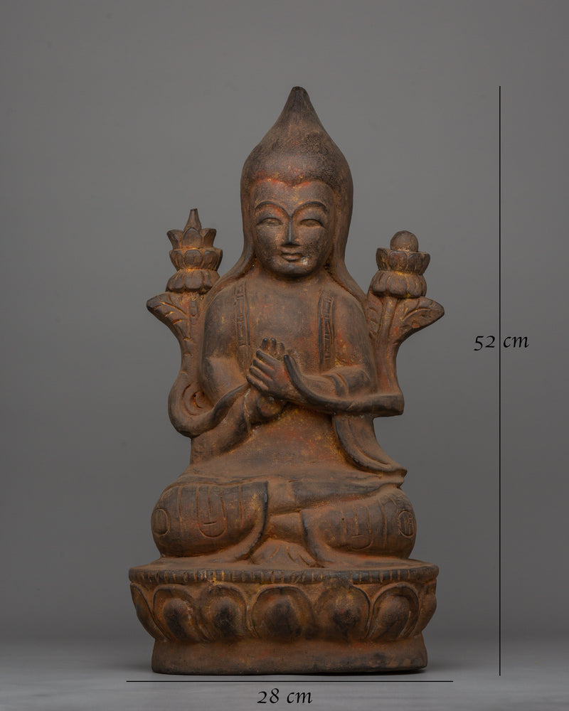 Bodhi Wooden Tsongkhapa Statue | Tibetan Buddhist Handcrafted Artwork