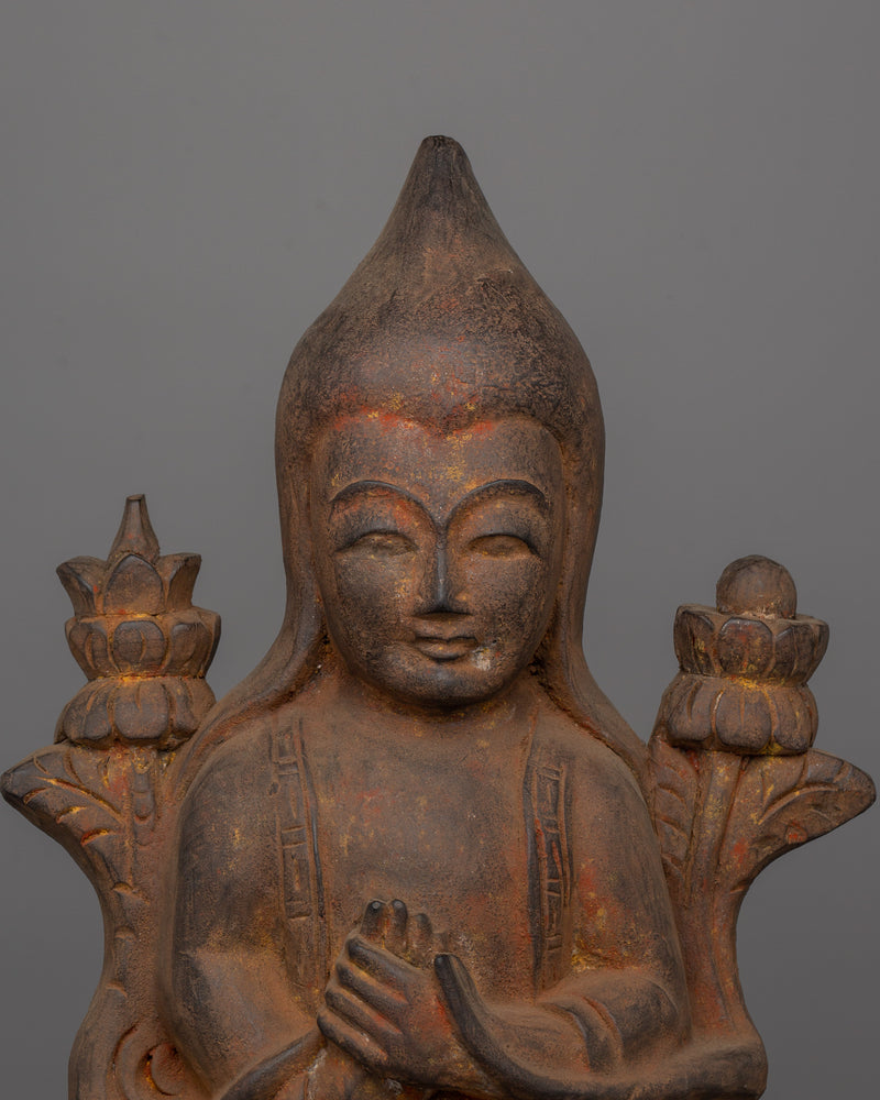 Bodhi Wooden Tsongkhapa Statue | Tibetan Buddhist Handcrafted Artwork