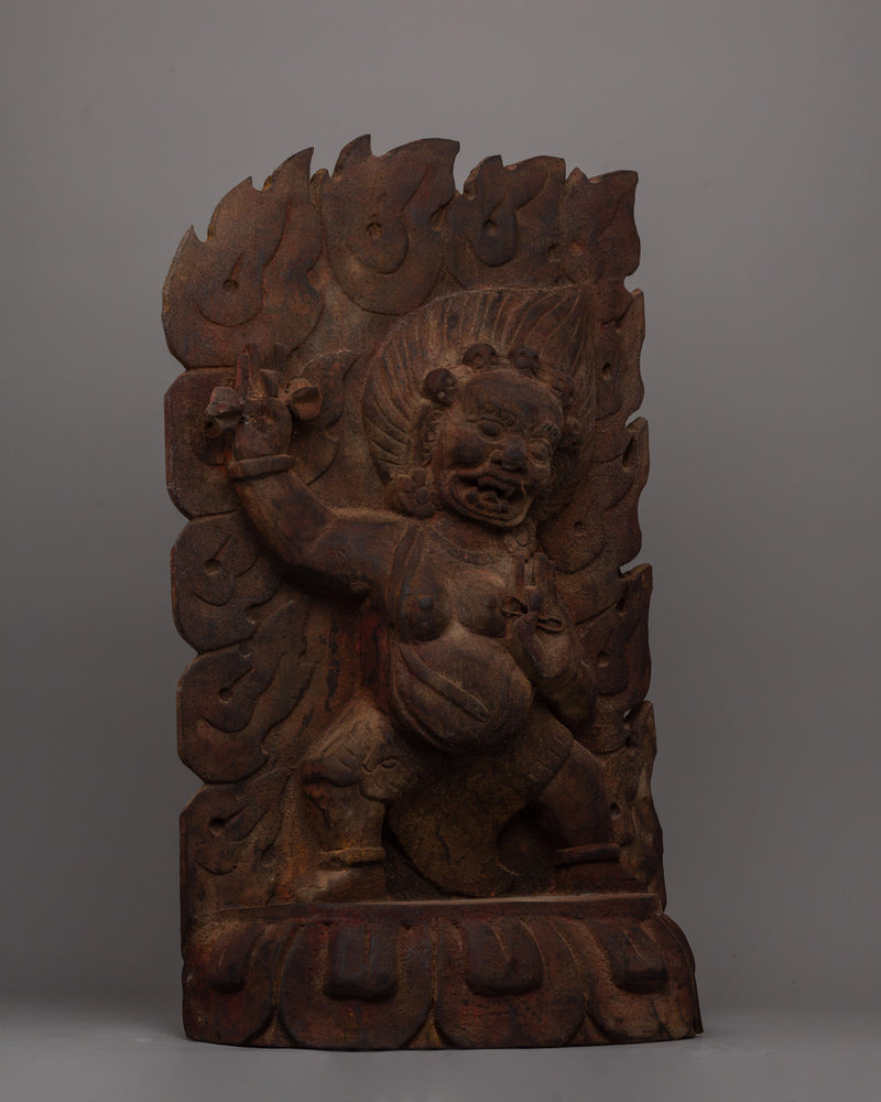 Bodhi Wooden Vajrapani Statue | Handcrafted Tibetan Protector Deity Statue