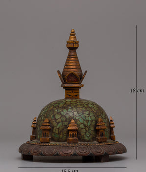 Boudhanath Stupa Statue | Wooden Body with Imitation Stone Inlay